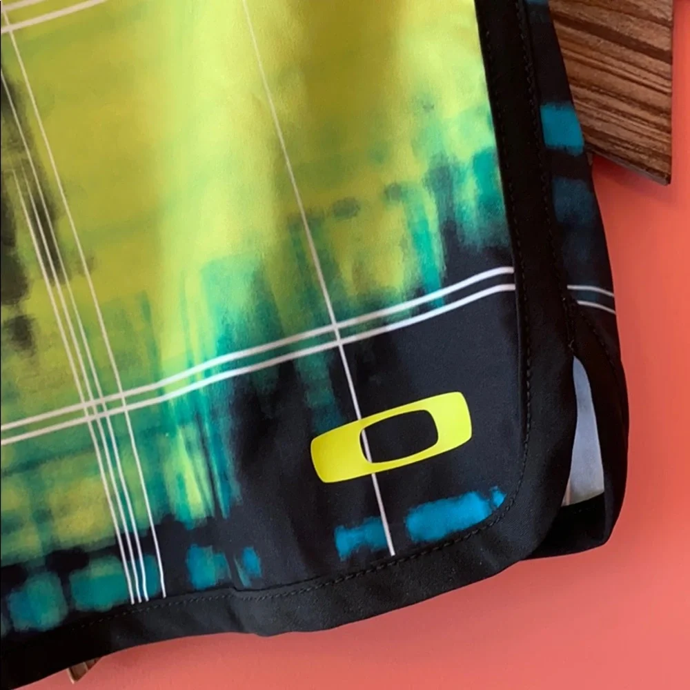 Oakley Men's Black, Blue & Neon Yellow Green Swim Board Shorts